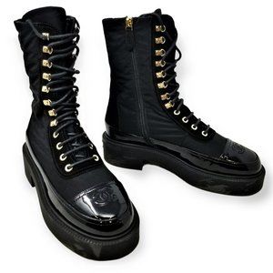 CHANEL Restless Lace-ups Booties, Black (G38086 Y55462 94305) Size 38, US 7